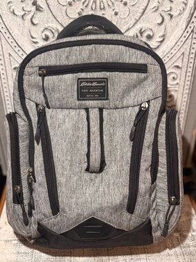 Eddie Bauer Gray Backpack Diaper Bag Travel Multi Pocket Minimalist BackPack